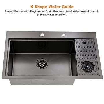 33 Inch Black Drop In Kitchen Sink with Cup Washer