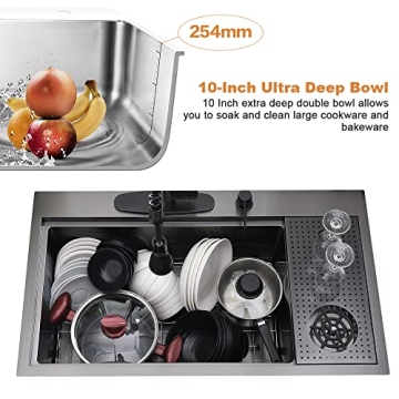 33 Inch Black Drop In Kitchen Sink with Cup Washer