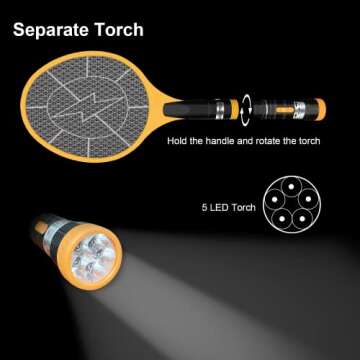 Beastron Bug Zapper Electric Fly Swatter 3000V USB Rechargeable, Mosquito Racquet Fly Killer Racket with LED Light & 3 Layer Safety Mesh (Large Size)