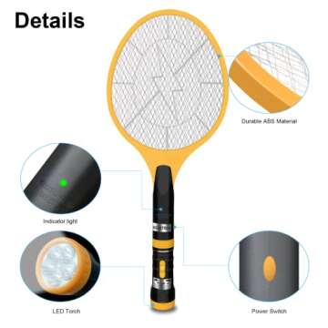 Beastron Bug Zapper Electric Fly Swatter 3000V USB Rechargeable, Mosquito Racquet Fly Killer Racket with LED Light & 3 Layer Safety Mesh (Large Size)