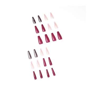 YKNAWOIR Long Press On Nails Solid Color - Purple Glossy Coffin Fake Nails - French White Tips Full Cover Acrylic False Nails for Women Girls-Nail Kit with Glue（24PCS）