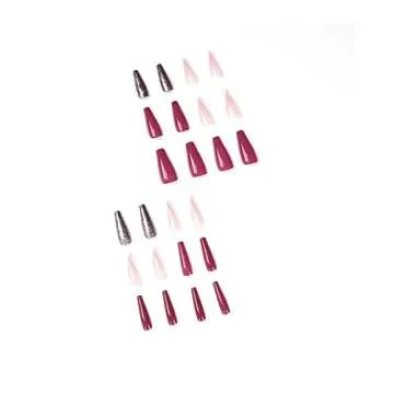 YKNAWOIR Long Press On Nails Solid Color - Purple Glossy Coffin Fake Nails - French White Tips Full Cover Acrylic False Nails for Women Girls-Nail Kit with Glue（24PCS）