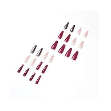 YKNAWOIR Long Press On Nails Solid Color - Purple Glossy Coffin Fake Nails - French White Tips Full Cover Acrylic False Nails for Women Girls-Nail Kit with Glue（24PCS）