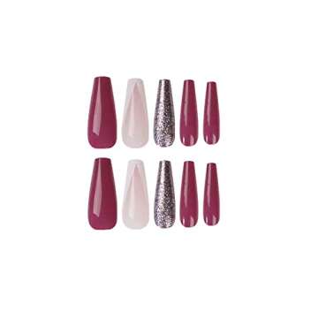 YKNAWOIR Long Press On Nails Solid Color - Purple Glossy Coffin Fake Nails - French White Tips Full Cover Acrylic False Nails for Women Girls-Nail Kit with Glue（24PCS）