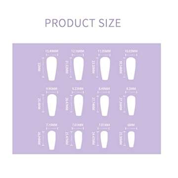YKNAWOIR Long Press On Nails Solid Color - Purple Glossy Coffin Fake Nails - French White Tips Full Cover Acrylic False Nails for Women Girls-Nail Kit with Glue（24PCS）