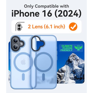 CANSHN Magnetic for iPhone 16 Case [Compatible with MagSafe & MIL-Grade Drop Tested] Slim Translucent Matte Cover, Anti-Scratch Shockproof Phone Case for iPhone 16, Light Blue