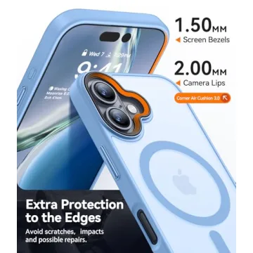 CANSHN Magnetic for iPhone 16 Case [Compatible with MagSafe & MIL-Grade Drop Tested] Slim Translucent Matte Cover, Anti-Scratch Shockproof Phone Case for iPhone 16, Light Blue