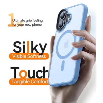 CANSHN Magnetic for iPhone 16 Case [Compatible with MagSafe & MIL-Grade Drop Tested] Slim Translucent Matte Cover, Anti-Scratch Shockproof Phone Case for iPhone 16, Light Blue