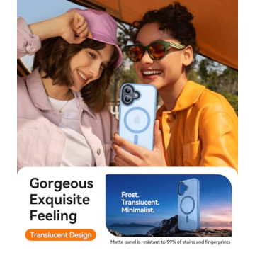 CANSHN Magnetic for iPhone 16 Case [Compatible with MagSafe & MIL-Grade Drop Tested] Slim Translucent Matte Cover, Anti-Scratch Shockproof Phone Case for iPhone 16, Light Blue