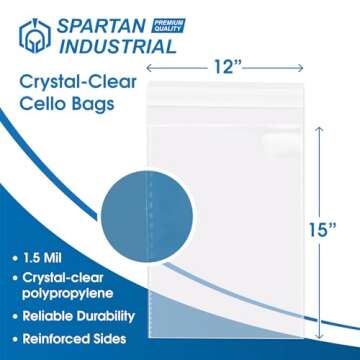 Spartan Industrial 12" x 15" Cello Poly Bags - 200 Count for Clothing & Shipping