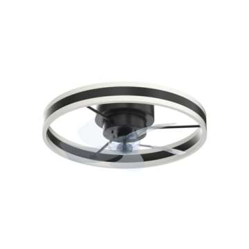 Orison Low Profile Ceiling Fan with Light - Modern Flush Mount Enclosed Ceiling Fan 19.7" LED Dimmable Bladeless Ceiling Fans with Remote Control,Smart 3 Light Color and 6 speeds(Black)