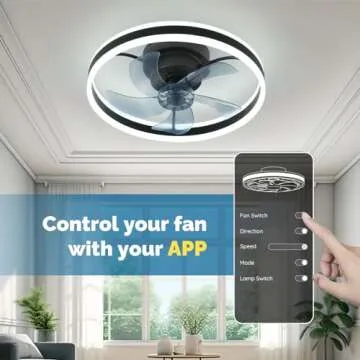 Orison Low Profile Ceiling Fan with Light - Modern Flush Mount Enclosed Ceiling Fan 19.7" LED Dimmable Bladeless Ceiling Fans with Remote Control,Smart 3 Light Color and 6 speeds(Black)
