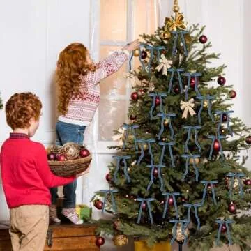 Glitinsel 24 Pcs Velvet Bows Coquette Ribbon Bows Crafts Gift Decorative Bows for Bachelorette Coquette Wedding Bridal Birthday Xmas Party Decorations(Width of 3/8",Antique Blue)