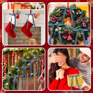 Glitinsel 24 Pcs Velvet Bows Coquette Ribbon Bows Crafts Gift Decorative Bows for Bachelorette Coquette Wedding Bridal Birthday Xmas Party Decorations(Width of 3/8",Antique Blue)