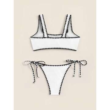 WDIRARA Women's Geometric Whip Stitch Tie Side Swimwear Set - Stylish Bikini for Beach & Pool