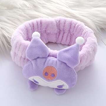Kawaii Spa Headband for Washing Face, Cute Purple Headband for Make Up, Washing, Party, Soft Headband for Woman Girls