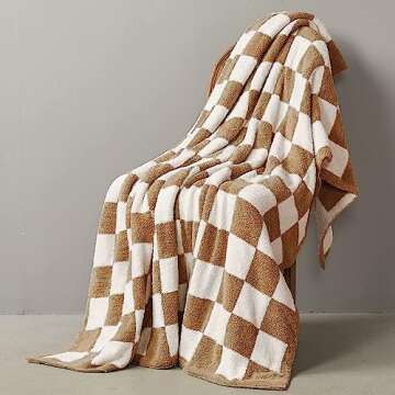 Yizheer Double Sided Thick Checkerboard Grid Cozy Luxury Throw Blankets Warmer Soft Reversible Microfiber Bed Couch Blanket, 51''x63''，Brown