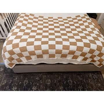 Yizheer Double Sided Thick Checkerboard Grid Cozy Luxury Throw Blankets Warmer Soft Reversible Microfiber Bed Couch Blanket, 51''x63''，Brown