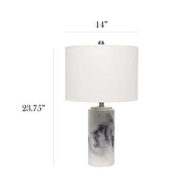Elegant Designs LT3325-WHT Marble Table Lamp with Fabric Shade