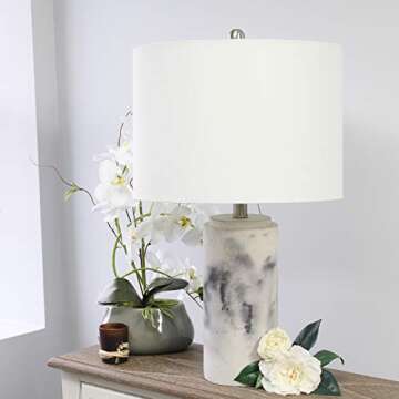 Elegant Designs LT3325-WHT Marble Table Lamp with Fabric Shade