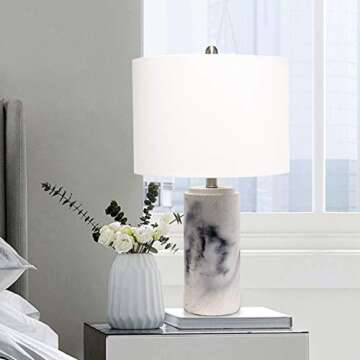 Elegant Designs LT3325-WHT Marble Table Lamp with Fabric Shade
