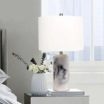 Elegant Designs LT3325-WHT Marble Table Lamp with Fabric Shade