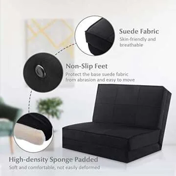 Giantex 5-Position Adjustable Convertible Flip Chair, Sleeper Dorm Game Bed Couch Lounger Sofa Chair Mattress Living Room Furniture, Black