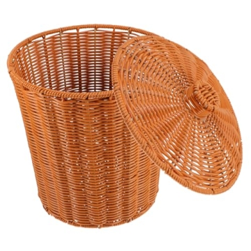 DOITOOL Round Rattan Waste Basket Bin - Stylish Handwoven Storage with Lid