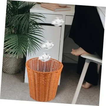 Stylish DOITOOL Round Rattan Waste Basket Bin - Perfect Decor