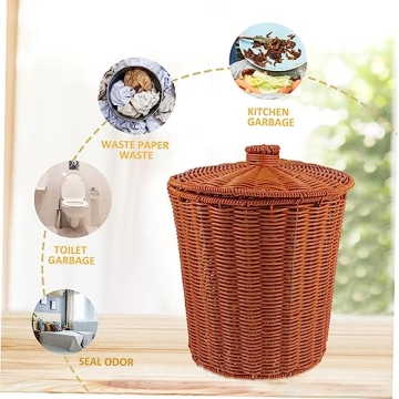 Stylish DOITOOL Round Rattan Waste Basket Bin - Perfect Decor