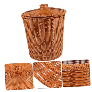Stylish DOITOOL Round Rattan Waste Basket Bin - Perfect Decor