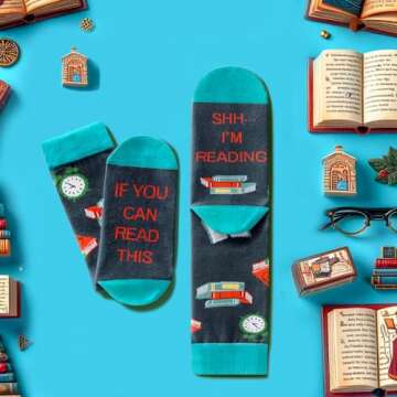 HAPPYPOP Book Lover Gifts for Women, Novelty Reading Gifts for Book Readers, Book Reading Socks Stoc...