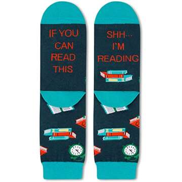 HAPPYPOP Book Lover Gifts for Women, Novelty Reading Gifts for Book Readers, Book Reading Socks Stocking Stuffers for Students Girls