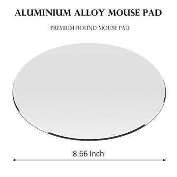 ProElife Premium Aluminum Metal Mouse Pad Mice Mat 8.66-inch with Anti-Slip Base (Round, Silver Color)