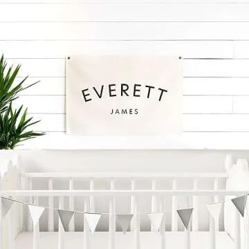 NATVVA Custom Name Canvas Banner Baby Name poster Canvas Hanging Flag for Nursery and Playroom Wall ...