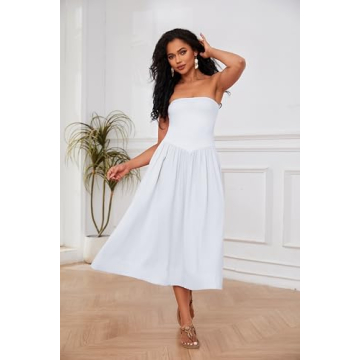 Ythomm Women Strapless Maxi Dress with Pockets