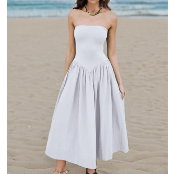 Ythomm Women Strapless Maxi Dress with Pockets