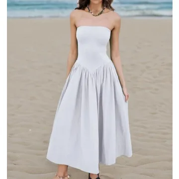 Ythomm Women Strapless Maxi Dress with Pockets