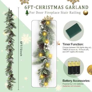 Artgar 6 Ft Pre-Lit Christmas Garland with LED Lights
