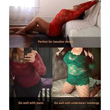 LINGERLOVE Womens Plus Size Sexy Chemise Underwear Lingerie Floral Lace Babydoll See Through Bodysuit Lingerie Green