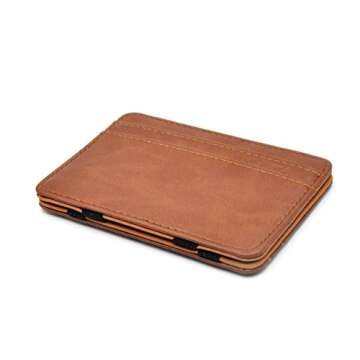 Slim Money Clip Pocket Wallet Case for Men and Women, Minimalist Front Pocket Wallet with Card Slots, Genuine Leather (Brown)