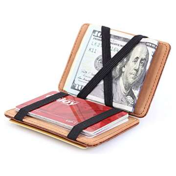 Slim Money Clip Pocket Wallet Case for Men and Women, Minimalist Front Pocket Wallet with Card Slots, Genuine Leather (Brown)