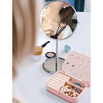A&A Jewelry Travel Organizer Box - Multifunctional Mini Portable Jewelry Storage Case Pink