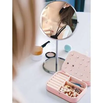 A&A Jewelry Travel Organizer Box - Multifunctional Mini Portable Jewelry Storage Case Pink