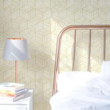 Fititem Geometric Peel and Stick Wallpaper Boho Contact Paper for Cabinets Modern Hexagon Stripe Contact Paper Removable Self Adhesive Waterproof Wallpaper for Bedroom Bathroom Shelves 17.3inW 197inL
