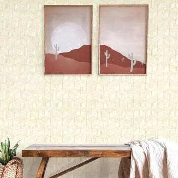 Fititem Geometric Peel and Stick Wallpaper Boho Contact Paper for Cabinets Modern Hexagon Stripe Contact Paper Removable Self Adhesive Waterproof Wallpaper for Bedroom Bathroom Shelves 17.3inW 197inL