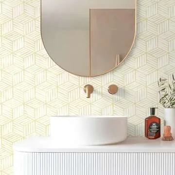 Fititem Geometric Peel and Stick Wallpaper Boho Contact Paper for Cabinets Modern Hexagon Stripe Contact Paper Removable Self Adhesive Waterproof Wallpaper for Bedroom Bathroom Shelves 17.3inW 197inL