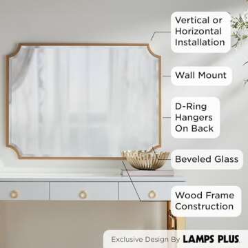 Noble Park Jacinda Rectangular Vanity Decorative Wall Mirror Modern Beveled Rounded Cut Edge Antique Gold Wood Frame 30" Wide for Bathroom Bedroom Living Room Home Office Entryway House