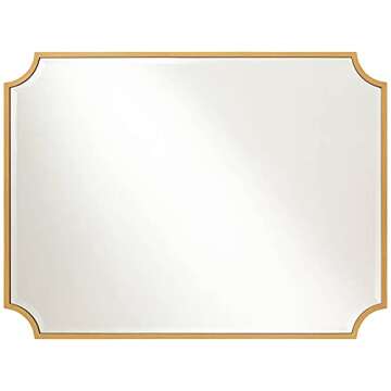 Noble Park Jacinda Rectangular Vanity Decorative Wall Mirror Modern Beveled Rounded Cut Edge Antique Gold Wood Frame 30" Wide for Bathroom Bedroom Living Room Home Office Entryway House