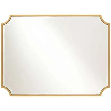 Noble Park Jacinda Rectangular Vanity Decorative Wall Mirror Modern Beveled Rounded Cut Edge Antique Gold Wood Frame 30" Wide for Bathroom Bedroom Living Room Home Office Entryway House